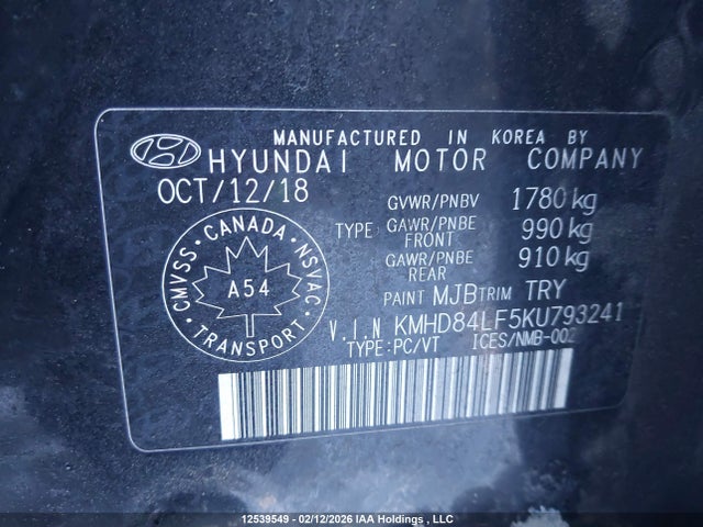 KMHD84LF5KU793241 Hyundai Elantra Sel/value/limited