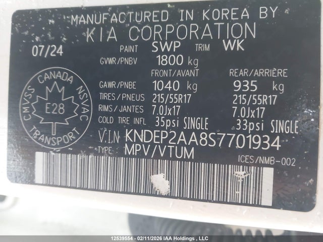 12539554 :رقم المزاد ، KNDEP2AA8S7701934 vin ، 2025 Kia Seltos Lx Fwd مزاد بيع
