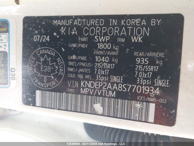 12539554 :رقم المزاد ، KNDEP2AA8S7701934 vin ، 2025 Kia Seltos Lx Fwd مزاد بيع