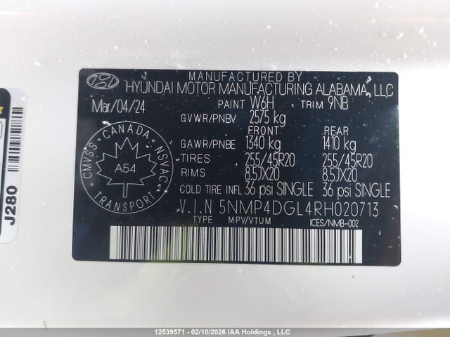 Продаж на аукціоні авто 2024 Hyundai Santa Fe Limited, vin: 5NMP4DGL4RH020713, номер лоту: 12539571