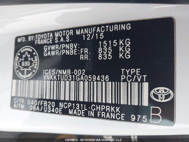 VNKKTUD31GA059436 Toyota YARIS LE