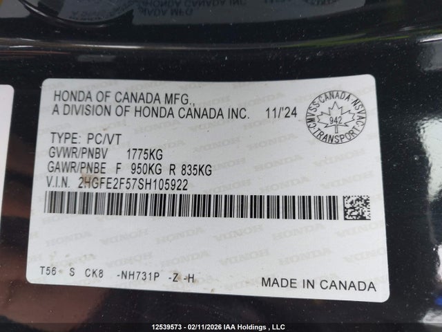 2HGFE2F57SH105922 Honda Civic Sport