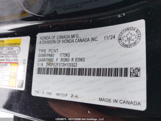 2HGFE2F57SH105922 Honda Civic Sport