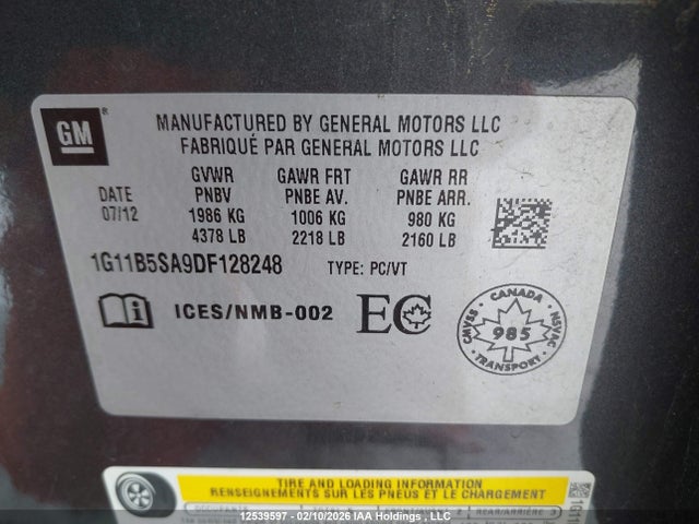 Продажа на аукционе авто 2013 Chevrolet Malibu Ls, vin: 1G11B5SA9DF128248, номер лота: 12539597