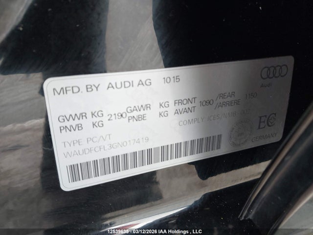 Aukcja sprzedaży 2016 Audi A4 Komfort Plus, vin: WAUDFCFL3GN017419, numer aukcji: 12539635