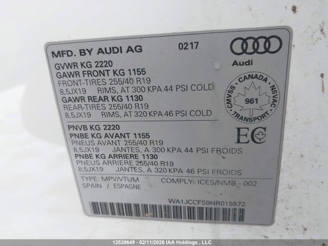 WA1JCCFS9HR015572 Audi Q3 Premium Plus