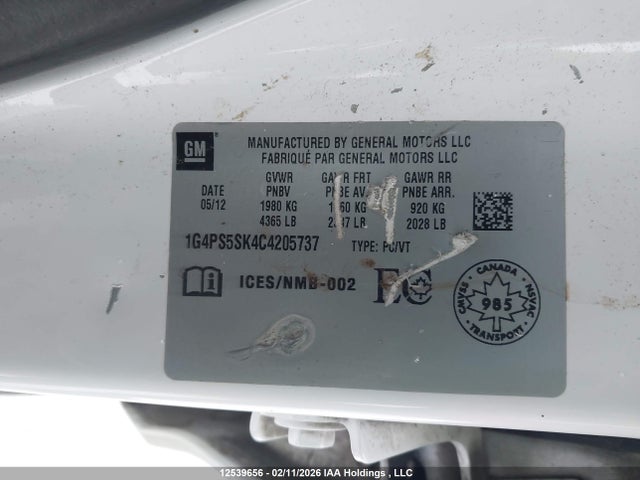Aukcja sprzedaży 2012 Buick Verano, vin: 1G4PS5SK4C4205737, numer aukcji: 12539656