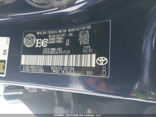 5YFB4RBE5LP017235 Toyota COROLLA SE