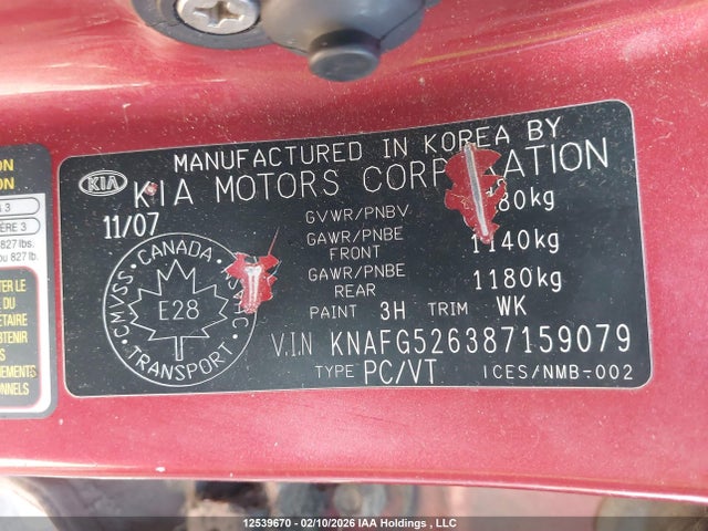Продаж на аукціоні авто 2008 Kia Rondo Lx/ex, vin: KNAFG526387159079, номер лоту: 12539670