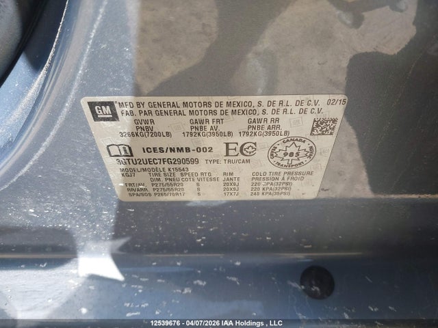 3GTU2UEC7FG290599 GMC SIERRA 1500