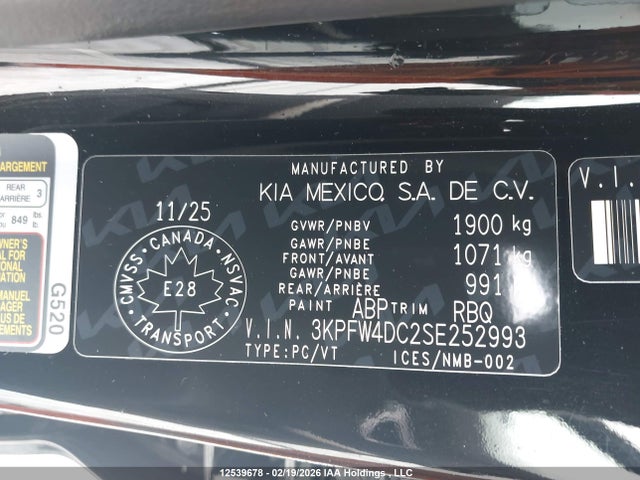 Aukcja sprzedaży 2025 Kia K4 Gt-line Turbo/gt-line Turbo Limited, vin: 3KPFW4DC2SE252993, numer aukcji: 12539678