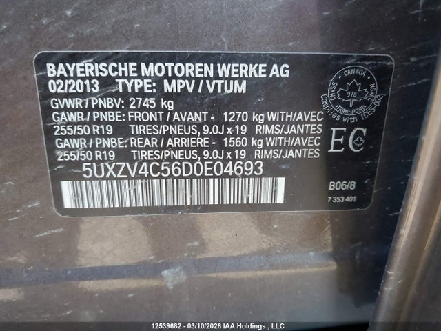 Aukcja sprzedaży 2013 Bmw X5 Xdrive35i, vin: 5UXZV4C56D0E04693, numer aukcji: 12539682