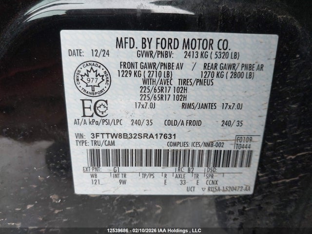 Aukcja sprzedaży 2025 Ford Maverick Xl, vin: 3FTTW8B32SRA17631, numer aukcji: 12539686