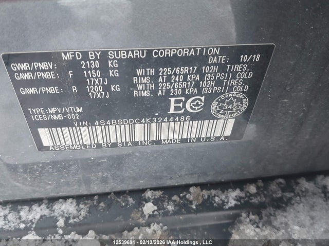 4S4BSDDC4K3244486 Subaru Legacy Outback