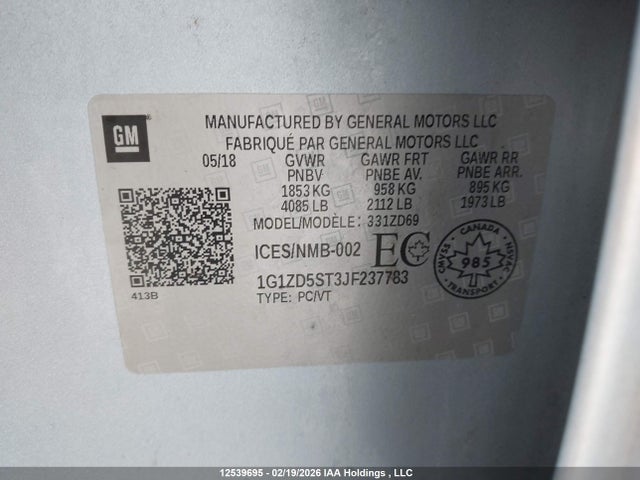 1G1ZD5ST3JF237783 Chevrolet MALIBU LT