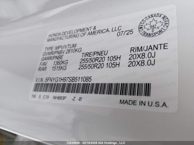 5FNYG1H97SB511085 Honda Pilot