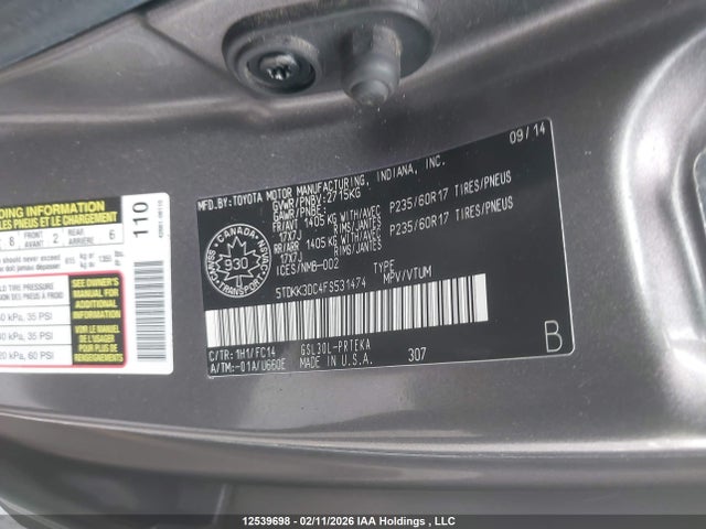 5TDKK3DC4FS531474 Toyota Sienna Le 8 Passenger