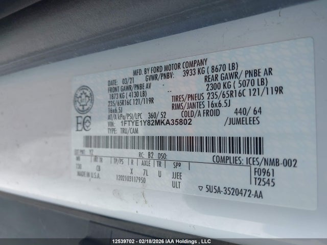1FTYE1Y82MKA35802 Ford Transit T-150