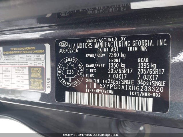 5XYPGDA1XHG233320 KIA Sorento Lx/l