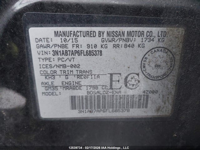 3N1AB7AP6FL685378 Nissan Sentra S/sv/sr/sl