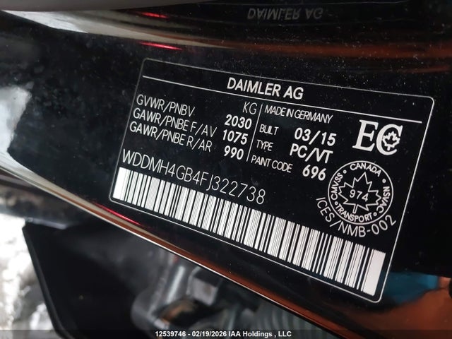 WDDMH4GB4FJ322738 Mercedes-Benz B 250 4matic