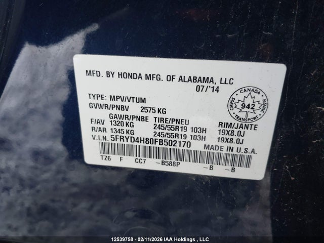 Aukcja sprzedaży 2015 Acura Mdx Advance, vin: 5FRYD4H80FB502170, numer aukcji: 12539758