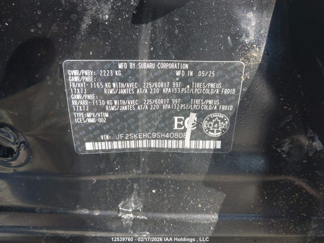 2025 Subaru Forester მანქანა იყიდება აუქციონზე, vin: JF2SKEHC9SH408081, აუქციონის ნომერი: 12539760