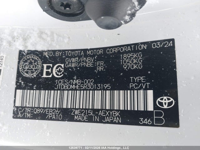 JTDBDMHE5R3013195 Toyota Corolla Hybrid