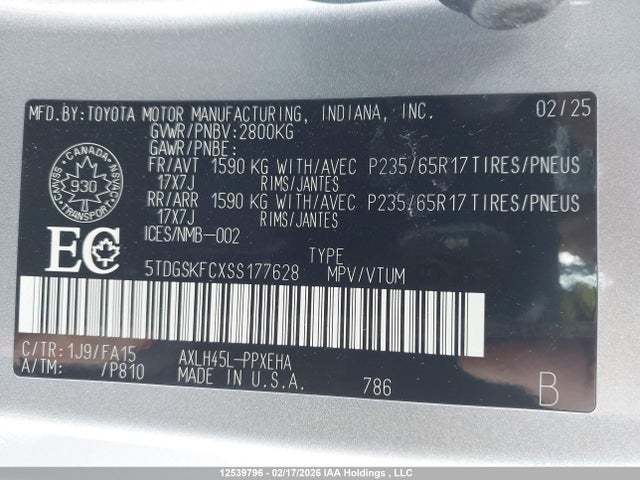 5TDGSKFCXSS177628 Toyota Sienna Le 8-passenger