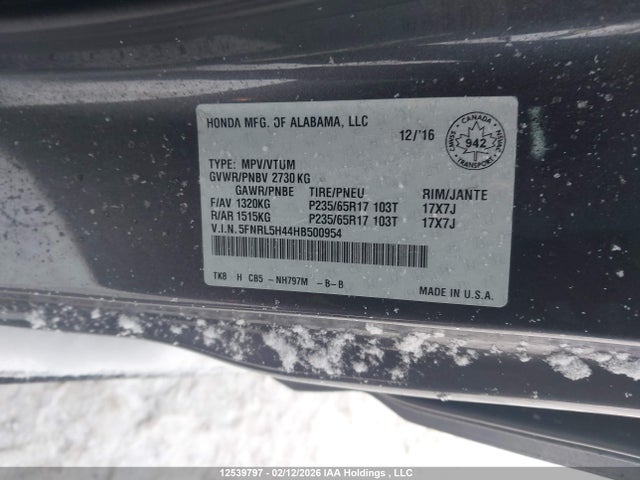 5FNRL5H44HB500954 Honda ODYSSEY EX