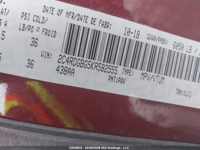 2C4RDGBG5KR582555 Dodge Grand Caravan Cvp/sxt