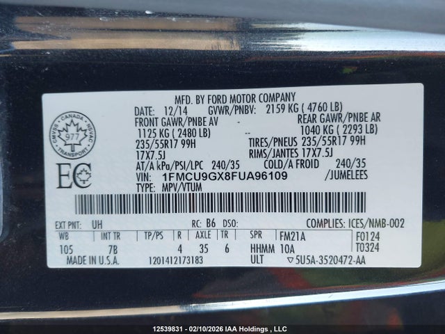1FMCU9GX8FUA96109 Ford ESCAPE SE