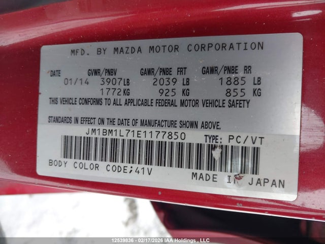 JM1BM1L71E1177850 Mazda MAZDA3