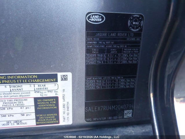 SALEX7RU4M2040794 Land Rover Defender 110 X