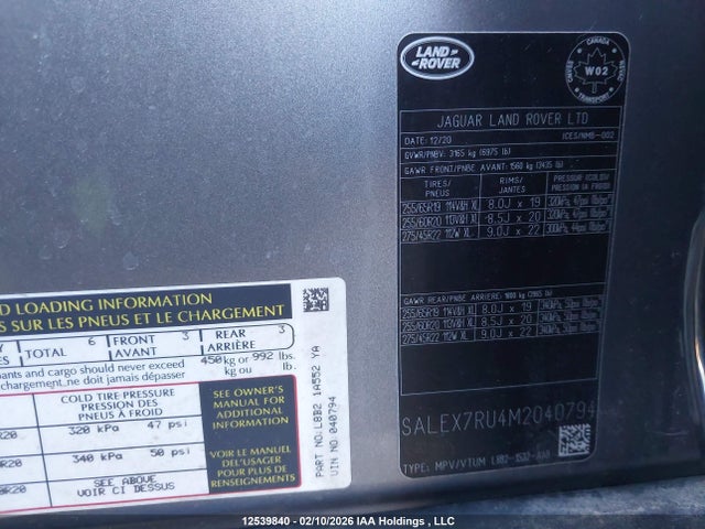 SALEX7RU4M2040794 Land Rover Defender 110 X