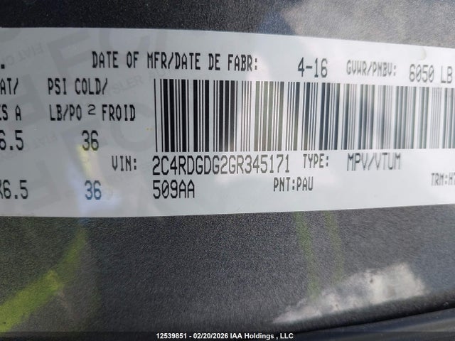 2C4RDGDG2GR345171 Dodge Grand Caravan Crew