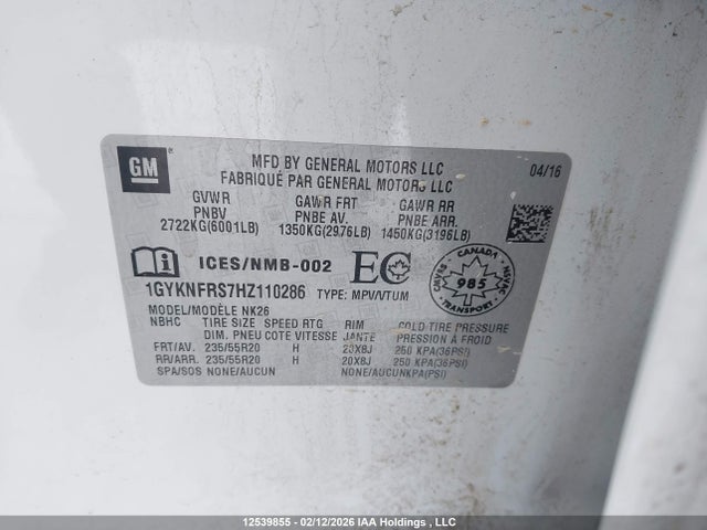 1GYKNFRS7HZ110286 Cadillac Xt5 Platinum