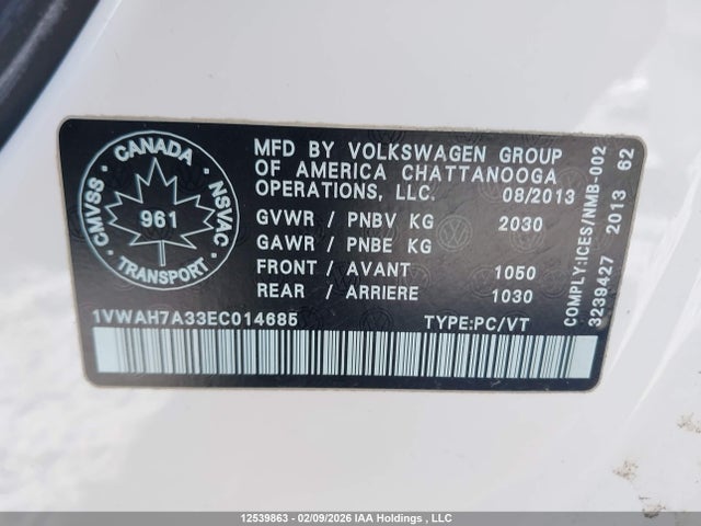 1VWAH7A33EC014685 Volkswagen PASSAT S