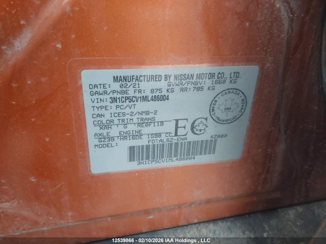 3N1CP5CV1ML486004 Nissan KICKS SV