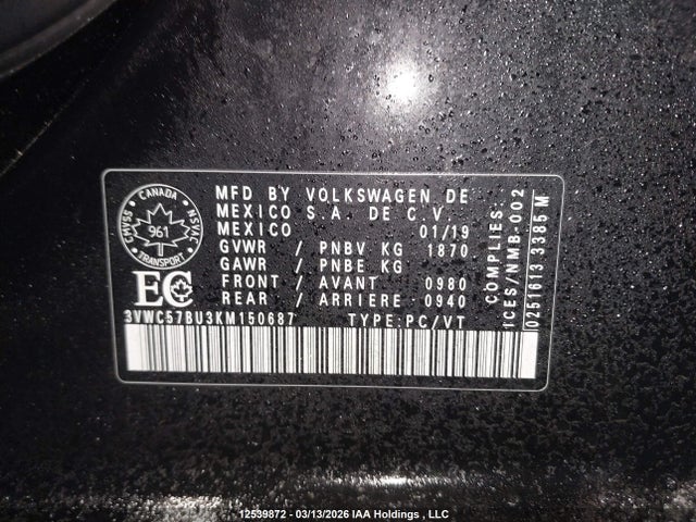 3VWC57BU3KM150687 Volkswagen Jetta 1.4 Tsi Comfortline