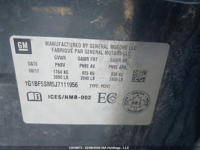 1G1BF5SM5J7111956 Chevrolet Cruze Premier Auto