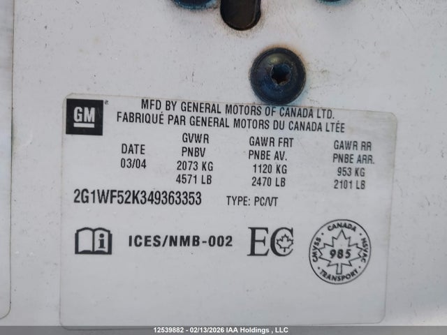 Продажа на аукционе авто 2004 Chevrolet Impala, vin: 2G1WF52K349363353, номер лота: 12539882
