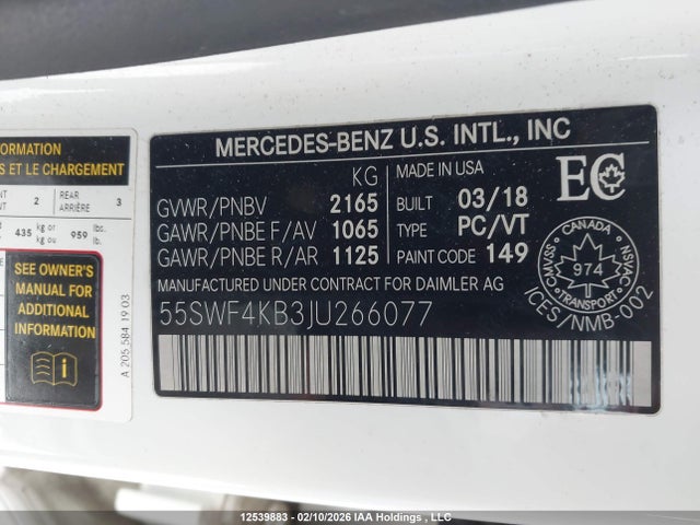 55SWF4KB3JU266077 Mercedes-Benz C 300 4matic