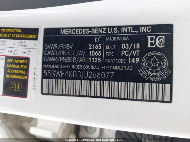 55SWF4KB3JU266077 Mercedes-Benz C 300 4matic