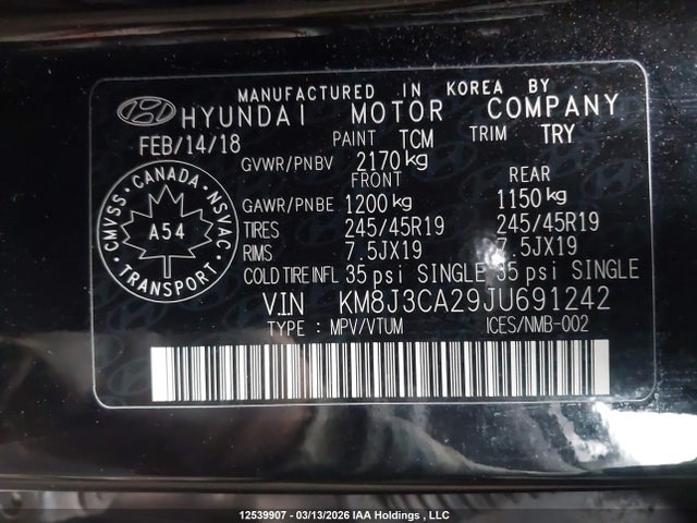 KM8J3CA29JU691242 Hyundai Tucson