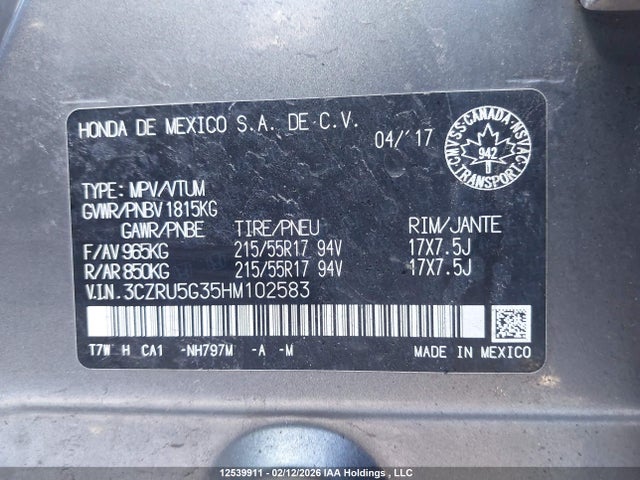 3CZRU5G35HM102583 Honda HR-V LX
