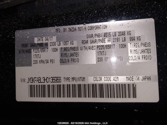 JM3KFABL3H0136968 Mazda Cx-5 Gx