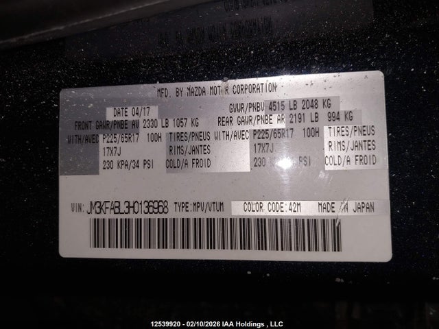JM3KFABL3H0136968 Mazda Cx-5 Gx