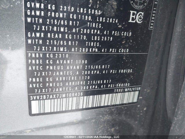 3VV2B7AX7JM106436 Volkswagen Tiguan Se/sel