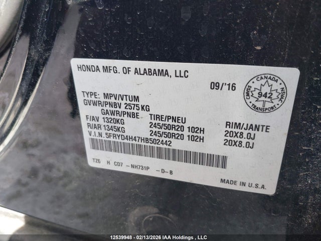 5FRYD4H47HB502442 Acura Mdx Navigation Package